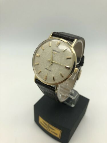 1960s Longines Admiral 1260 14k Solid Gold RARE LINEN Dial