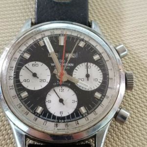 Vintage 1960 S Wakann Reverse Panda Dial Chronograph Mens Wristwatch Breitling Watchcharts