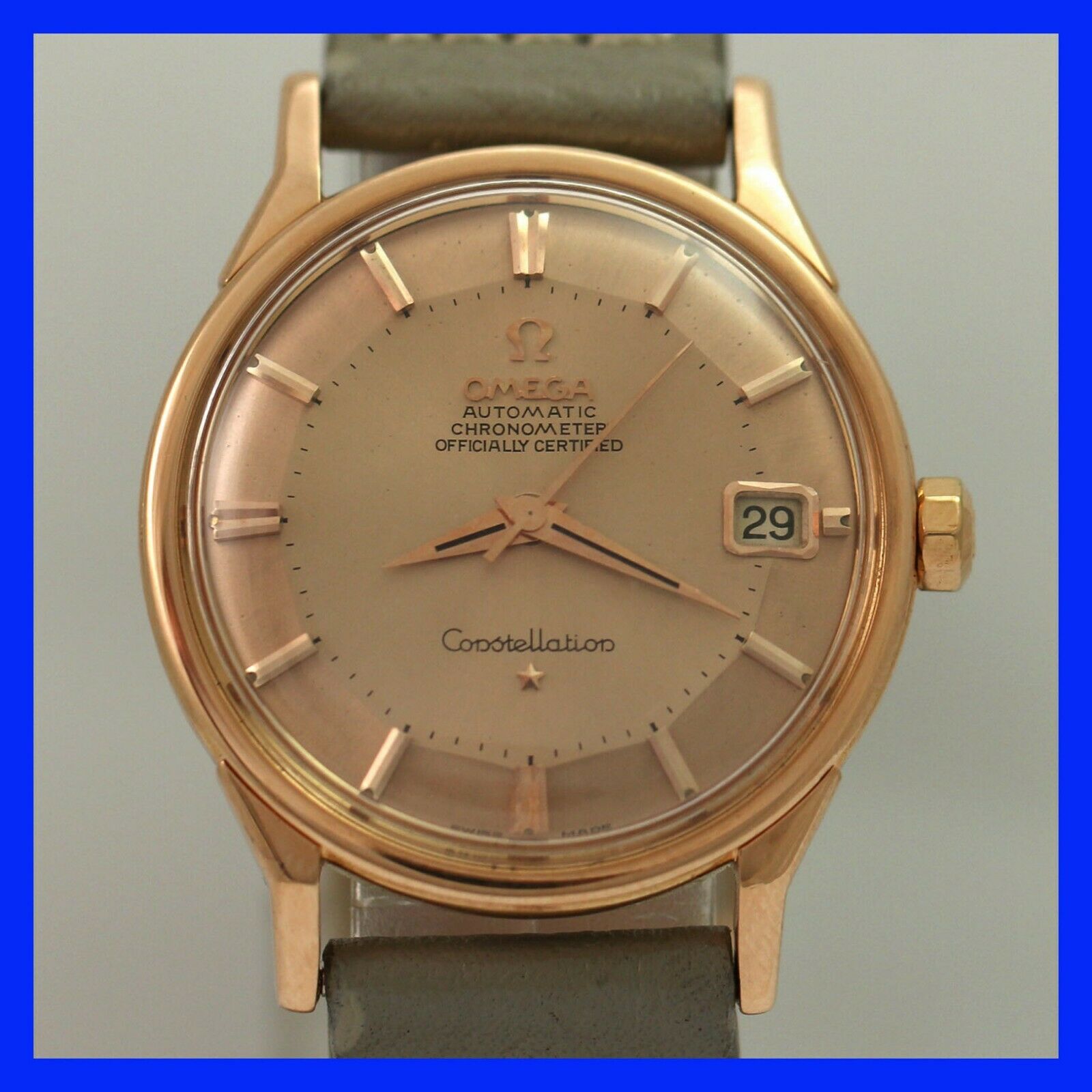 VINTAGE OMEGA CONSTELLATION PIE PAN 168.005 DATE 18K SOLID ROSE