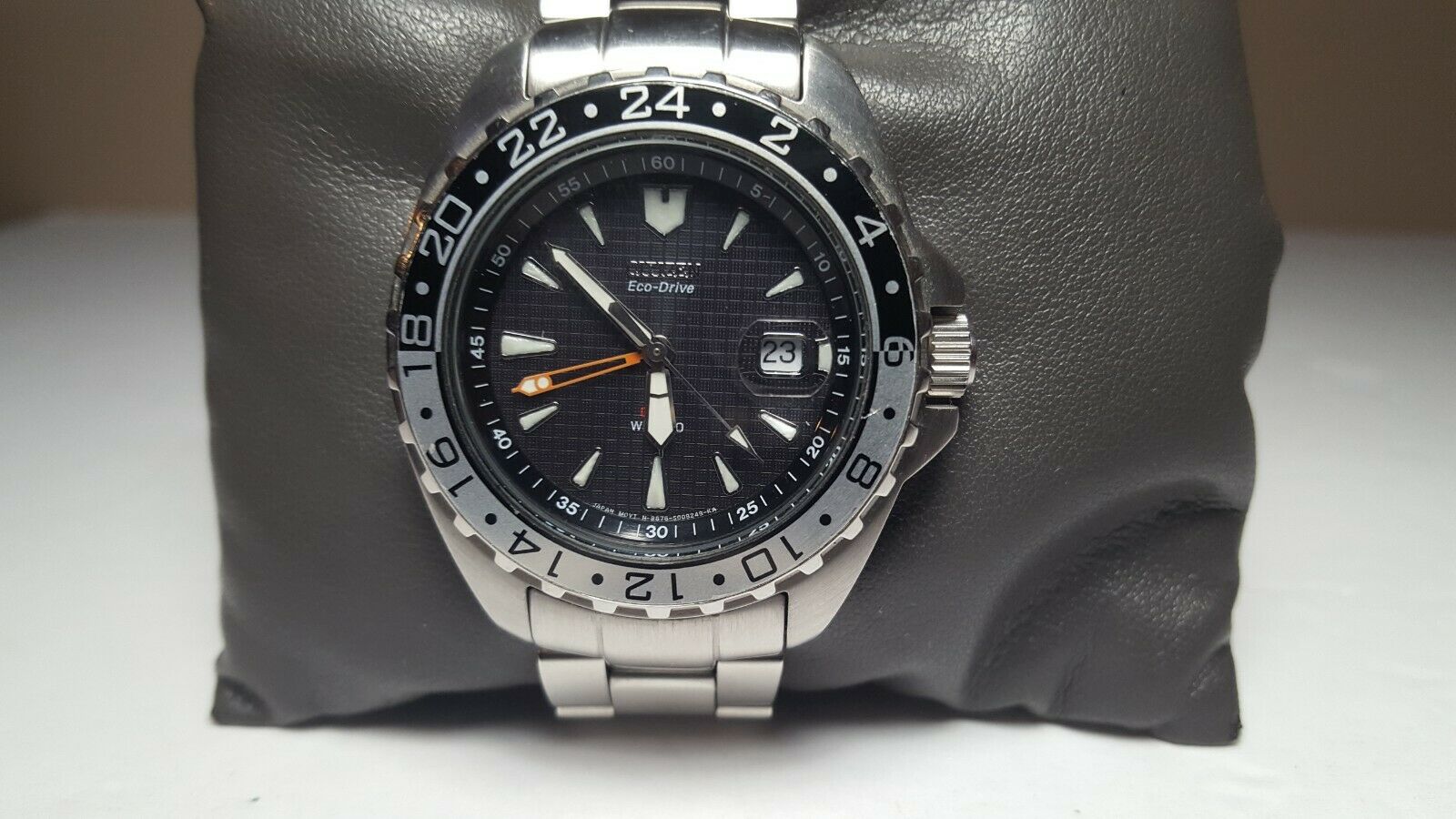 CITIZEN ECO DRIVE GMT WATCH B876 S005213 STEEL RARE ROTATING BEZEL