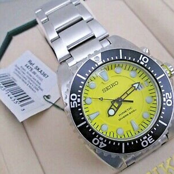 Seiko Yellow Submarine SKA367 Kinetic 200M 20ATM dive watch date NOS |  WatchCharts
