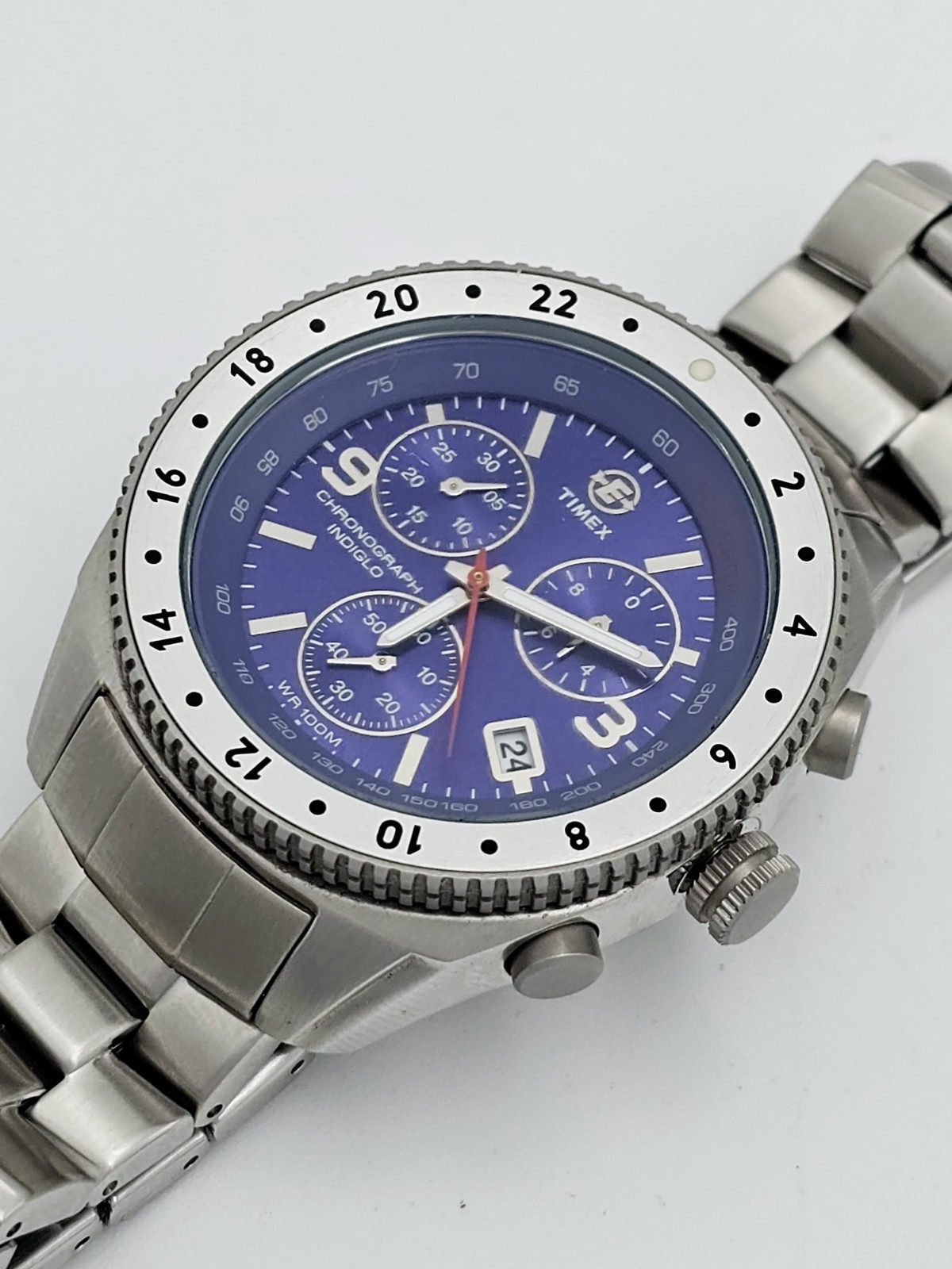 RARE TIMEX EXPEDITION INDIGLO T41271 Chronograph Men's Watch Runs