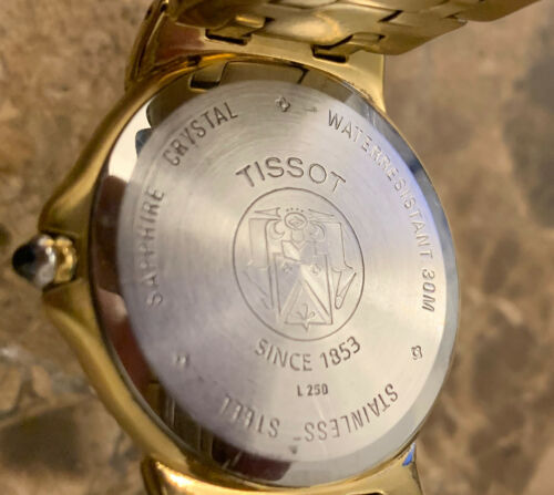 TISSOT MENS MARQUISE WATCH - L 250 - 14k GOLD PLATED & SAPPHIRE