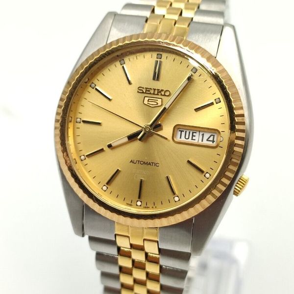 VTG SEIKO 5 Five Day-Date 7S26-3110 Gold Dial Automatic Watch Datejust ...
