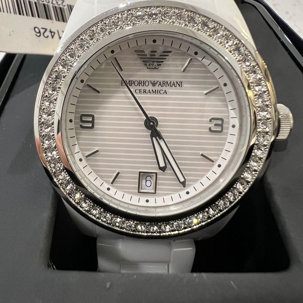 Emporio Armani AR1426 Crystal Mother Of Pearl Dial Ladies Watch ...