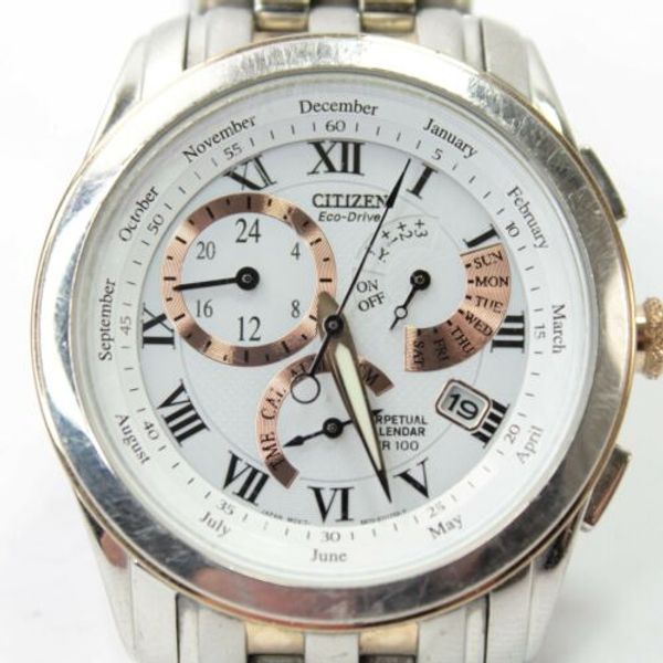 Mens Citizen Eco Drive Perpetual Calendar E870 stainless steel wrist