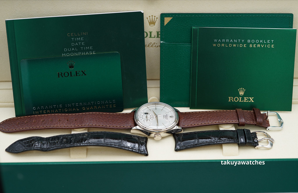FSOT: Rolex 50529 CELLINI GMT DUAL TIME 18K WHITE GOLD SILVER DIAL
