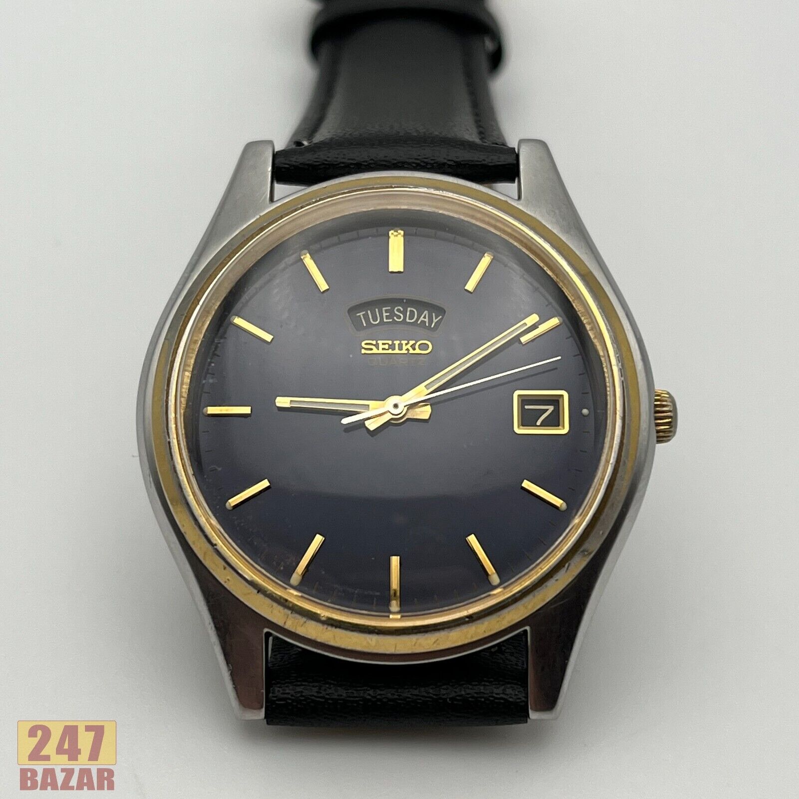 Vintage Seiko 7N43-9011 Day/Date Two Tone Black Leather Band