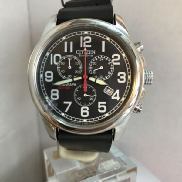 CITIZEN Men’s EcoDrive Chronograph Black Dial Military Style Watch AT020005E WatchCharts