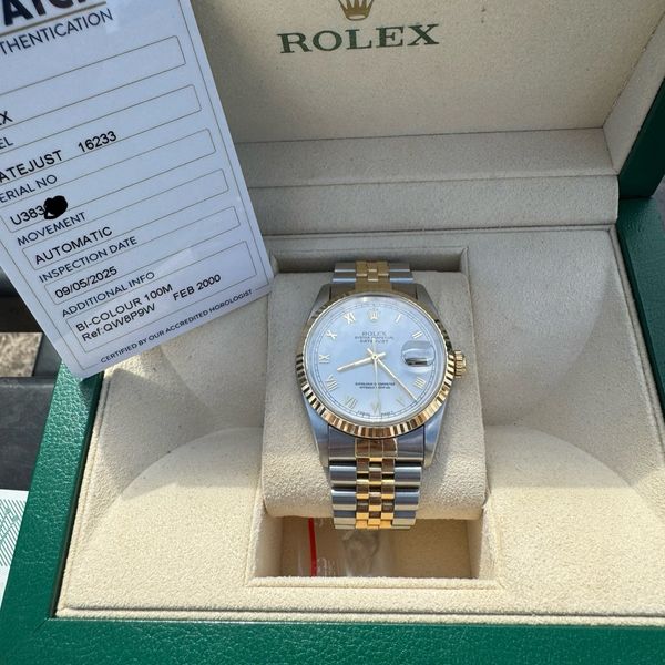 Rolex Datejust 16233. Box/papers year 2000. White roman dial. Amazing ...