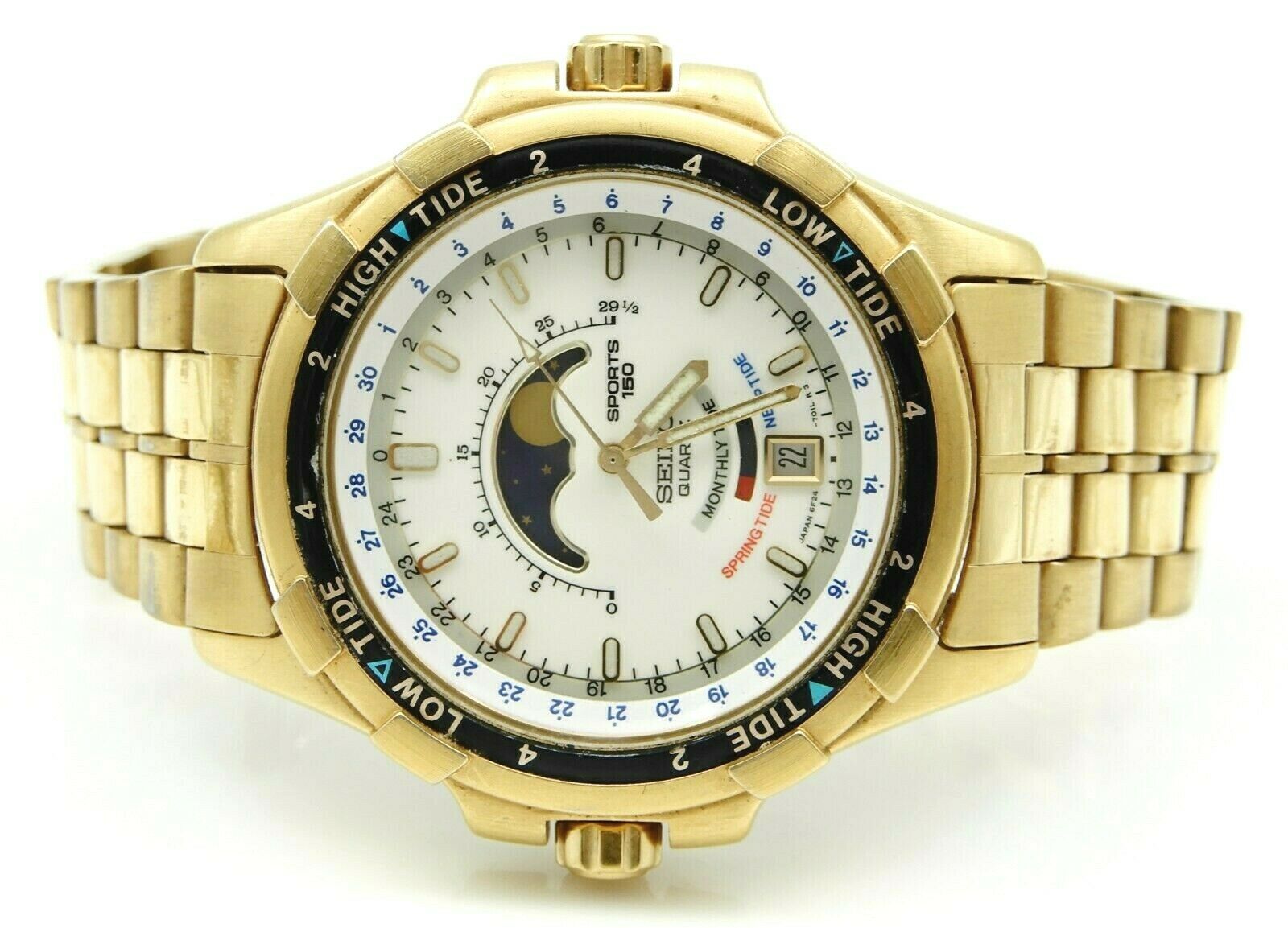 SEIKO Tide Master Moon Phase Tidal Chronometer Watch 6F24-7019 Sports 150 ~  1990 | WatchCharts