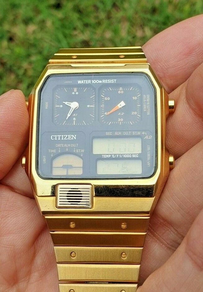 CITIZEN アナデジテンプ 8988-Q01920 ゴールド 希少 レトロ
