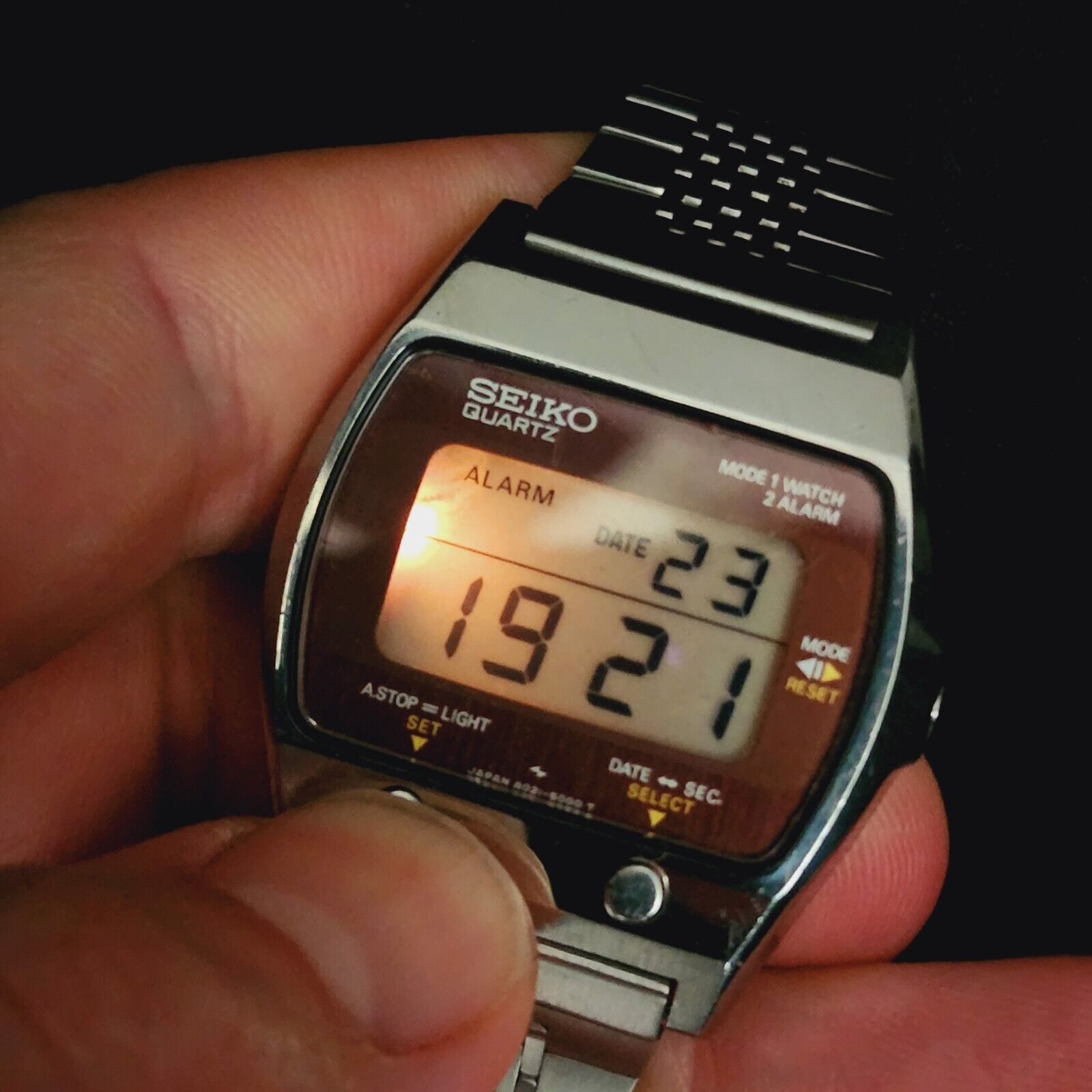 Seiko Alarm Watch Vintage LCD with Rare Brown Dial & Bracelet A021
