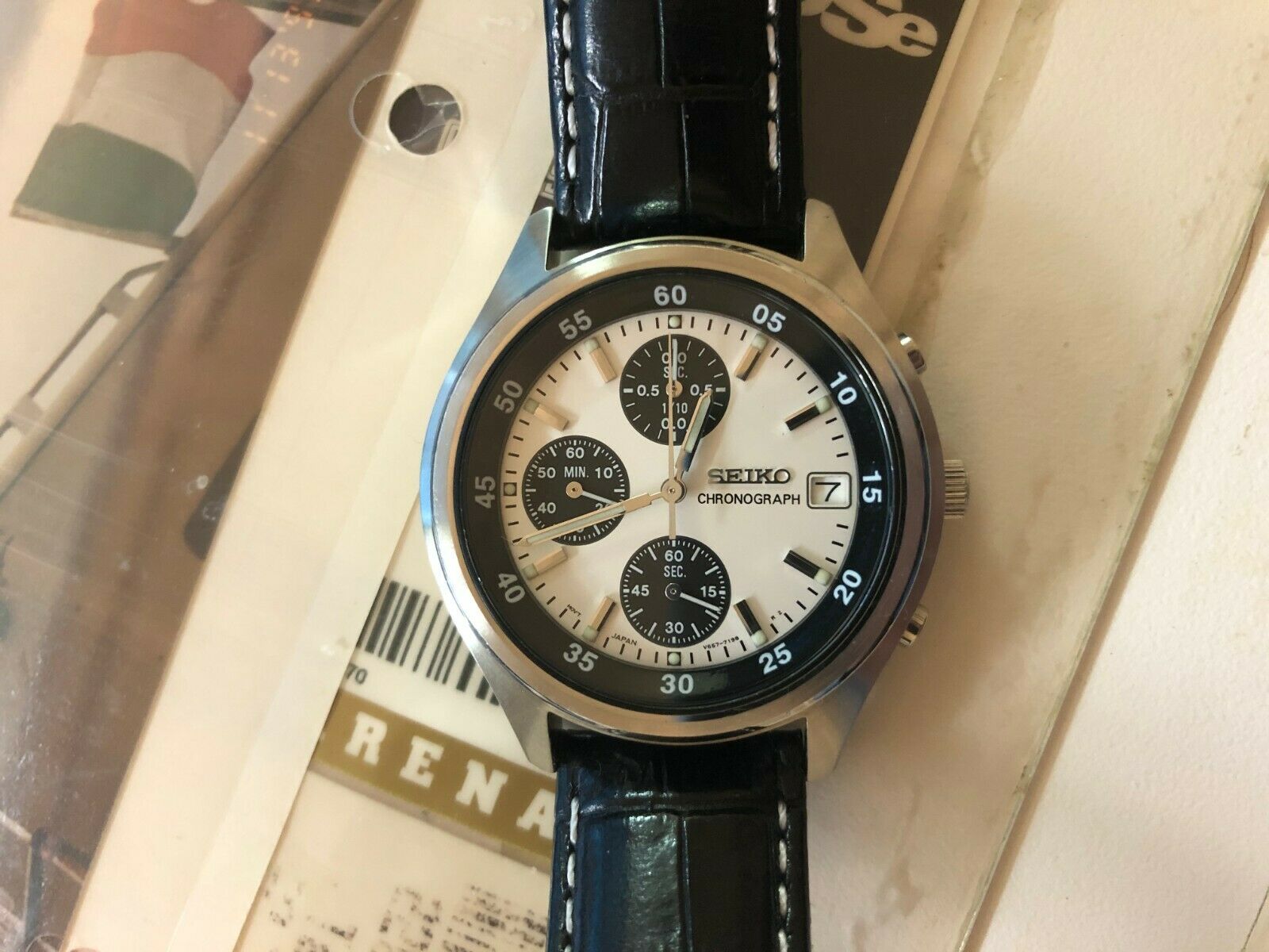Seiko chronograph V657-7198 quartz panda dial vintage rare
