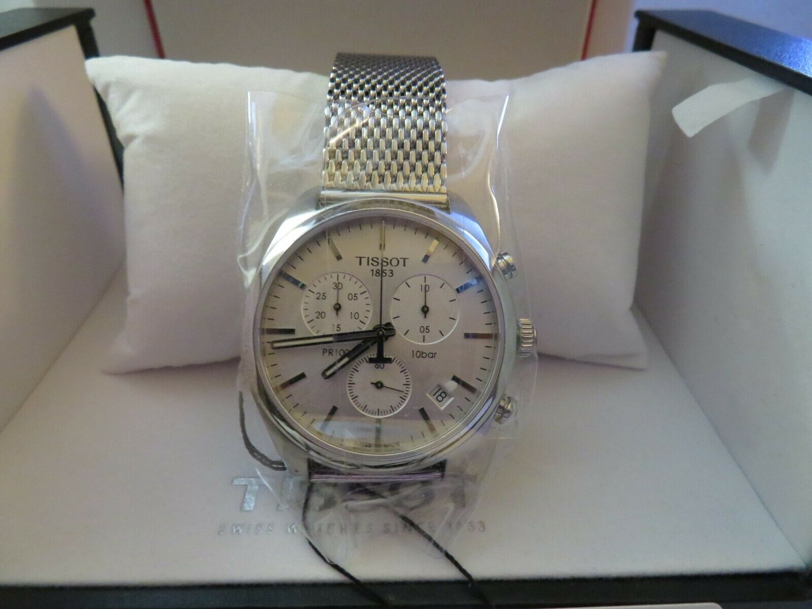pr 100 chronograph silver dial mesh bracelet men's watch