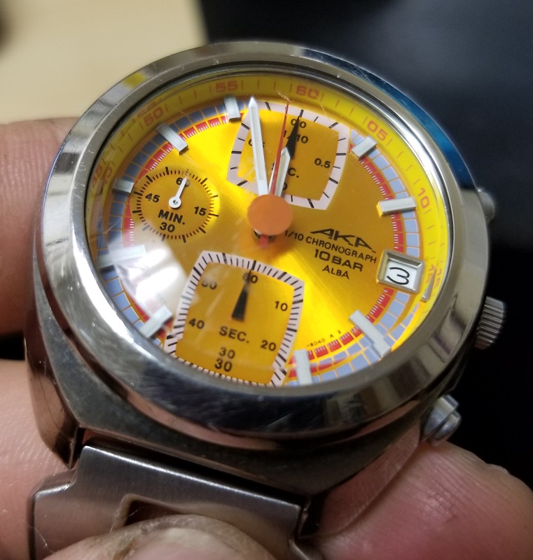 AKA (Seiko / Alba) vintage quartz chronograph V657-6030, yellow