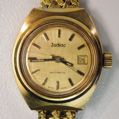 Zodiac Automatic Date 34 Swiss Watch Vintage Rolled Gold