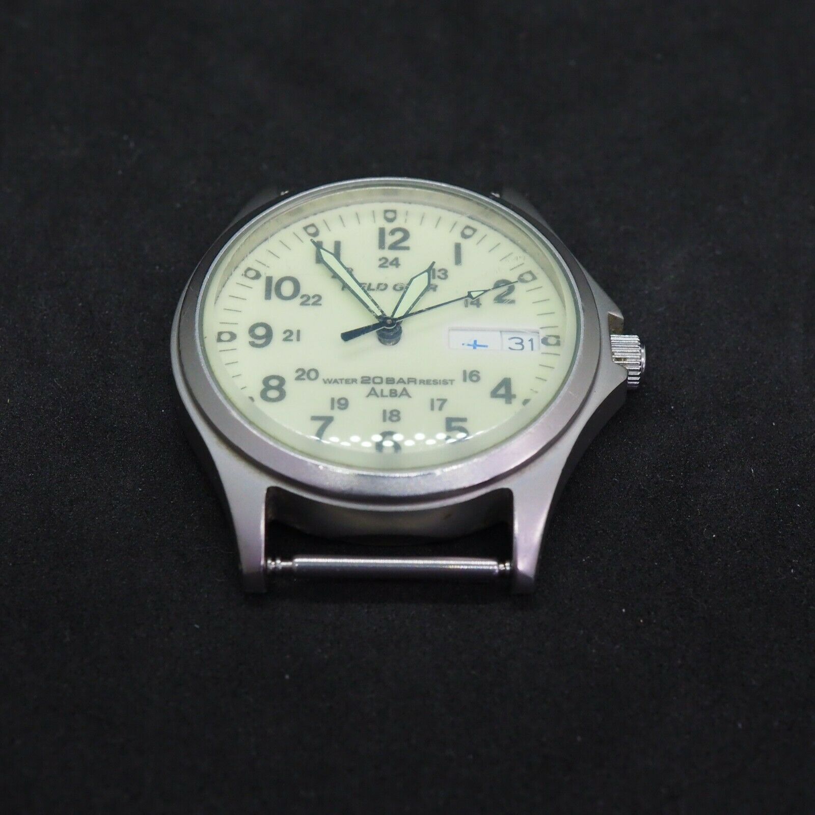【ALBA】FIELD GEAR V743-8000 ヴィンテージ 白文字盤 Men's vintage Seiko Alba Field Gear 20 Bar Steel Wristwatch