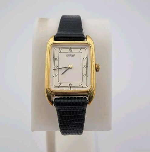 Ladies Seiko 2P20-5E00 Tank Style Gold Tone SS Vintage Quartz