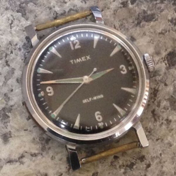 Rare!!! 1959 Vtg TIMEX SelfWind Mens Watch Automatic Black Dial