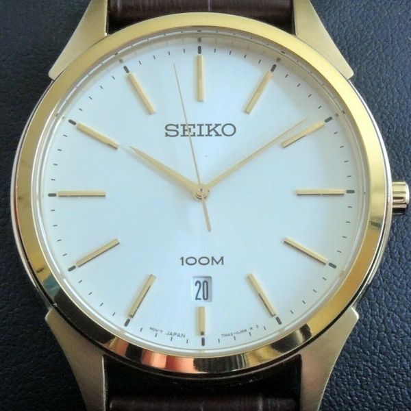 Seiko Gent's Dress watch. Rose-gold plated, leather strap. Mint with  box/papers | WatchCharts