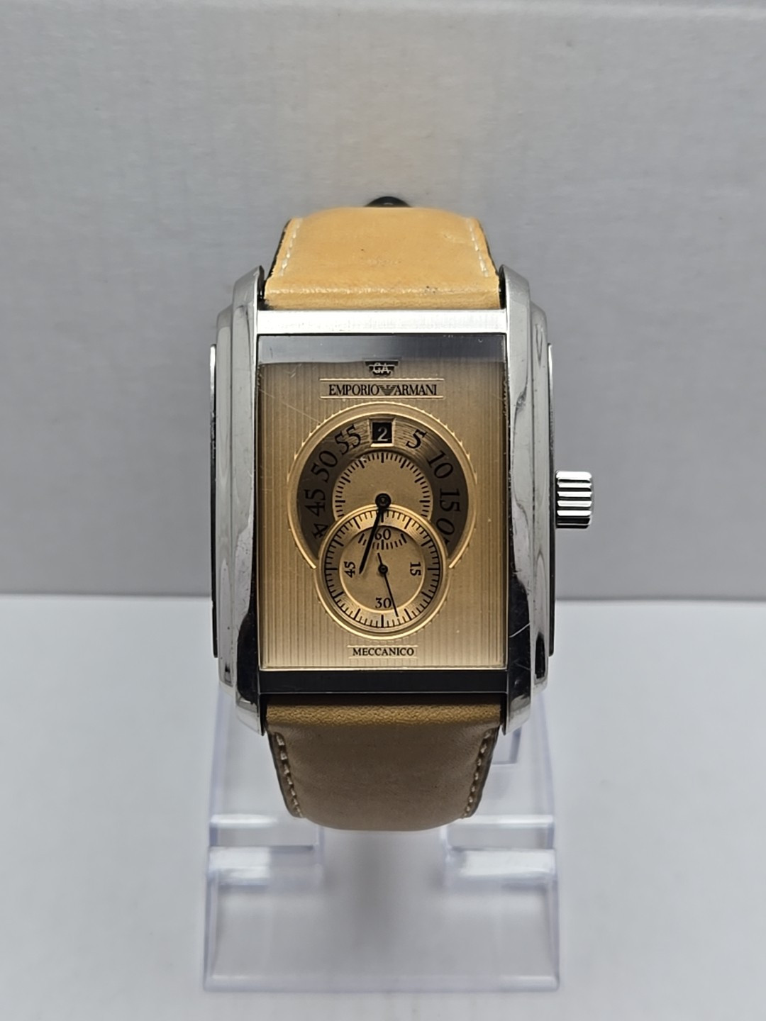 Rare Mens Emporio Armani Meccanico Jump Hour Tank Automatic Watch