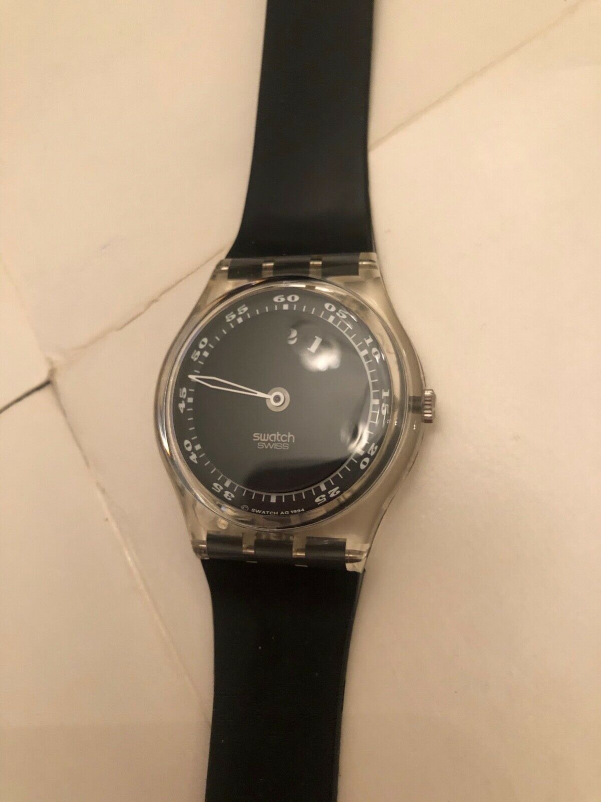 swatch watch gk182 upside down black on black vintage retro sweet 
