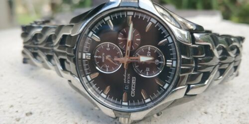 seiko men's excelsior black ion finish solar chronograph watch