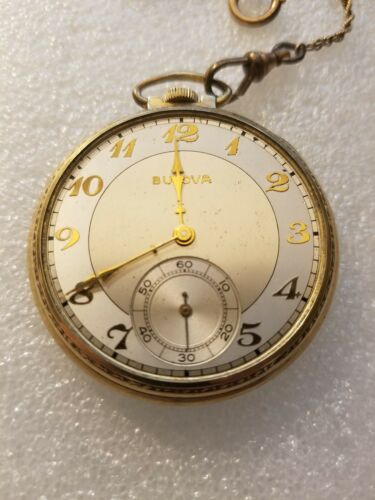 BULOVA 10K Yellow Gold Filled Pocket Watch 17 Jewels 10K Gold