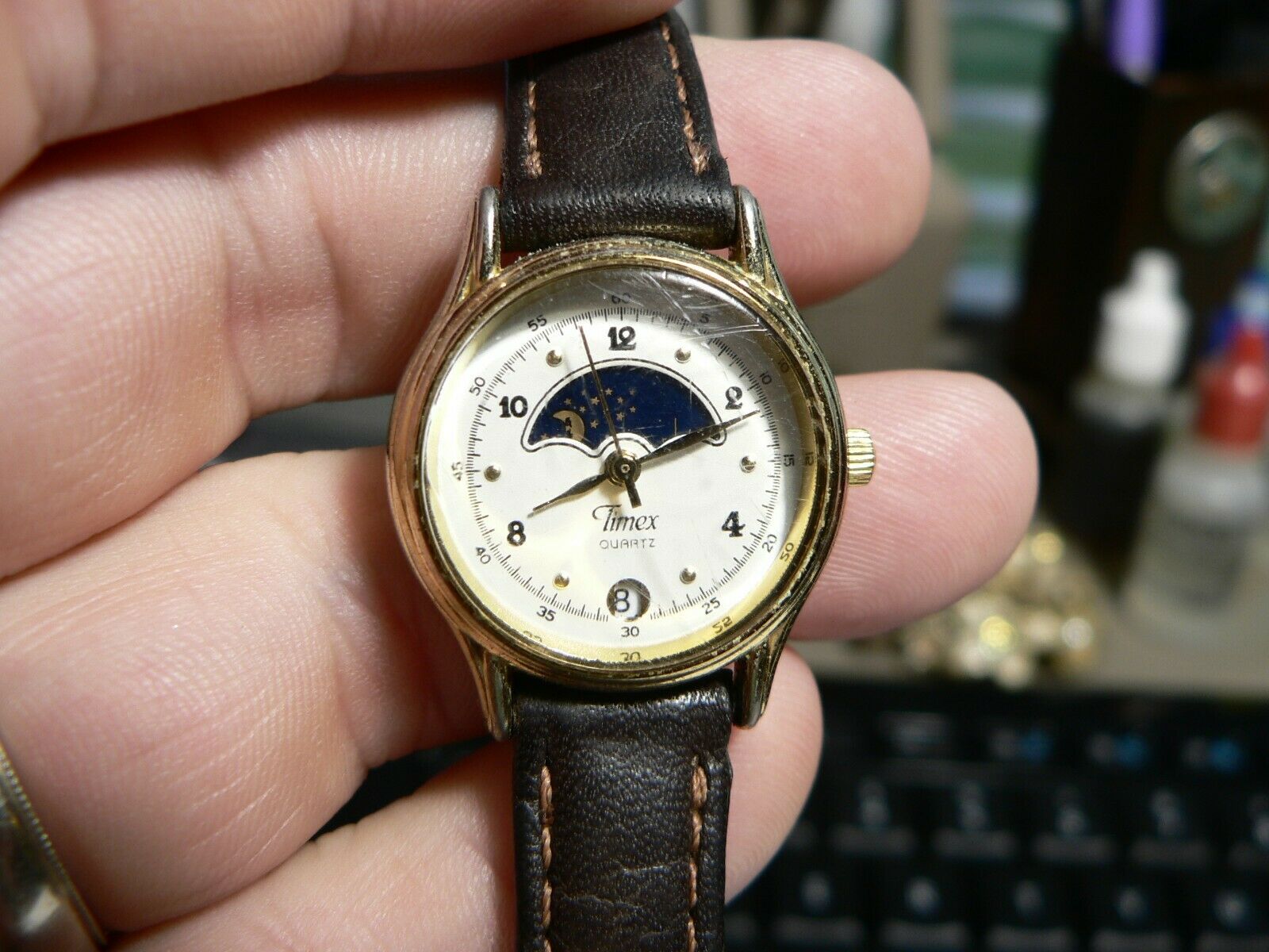 Vintage Ladies Timex 364 T Cell Quartz Sun Moon Phase Date Wristwatch Watch  | WatchCharts