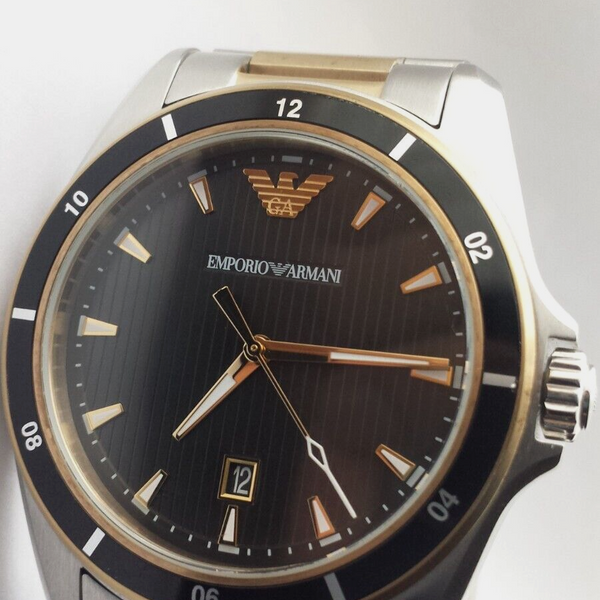 MENS EMPORIO ARMANI AR 80017 Two Tone Black Gold Watch Gents Date Watch WatchCharts Marketplace