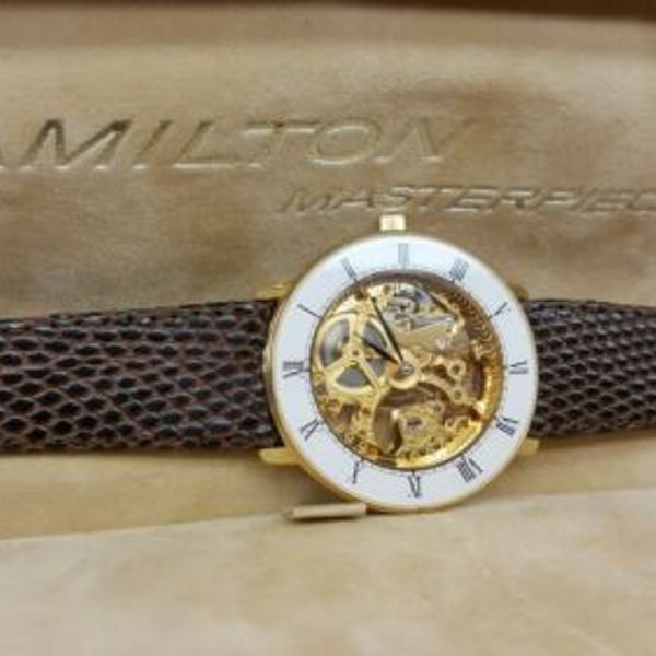 HAMILTON MASTERPIECE / BUREN MECHANICAL MENS SKELETON WATCH + BOX ...