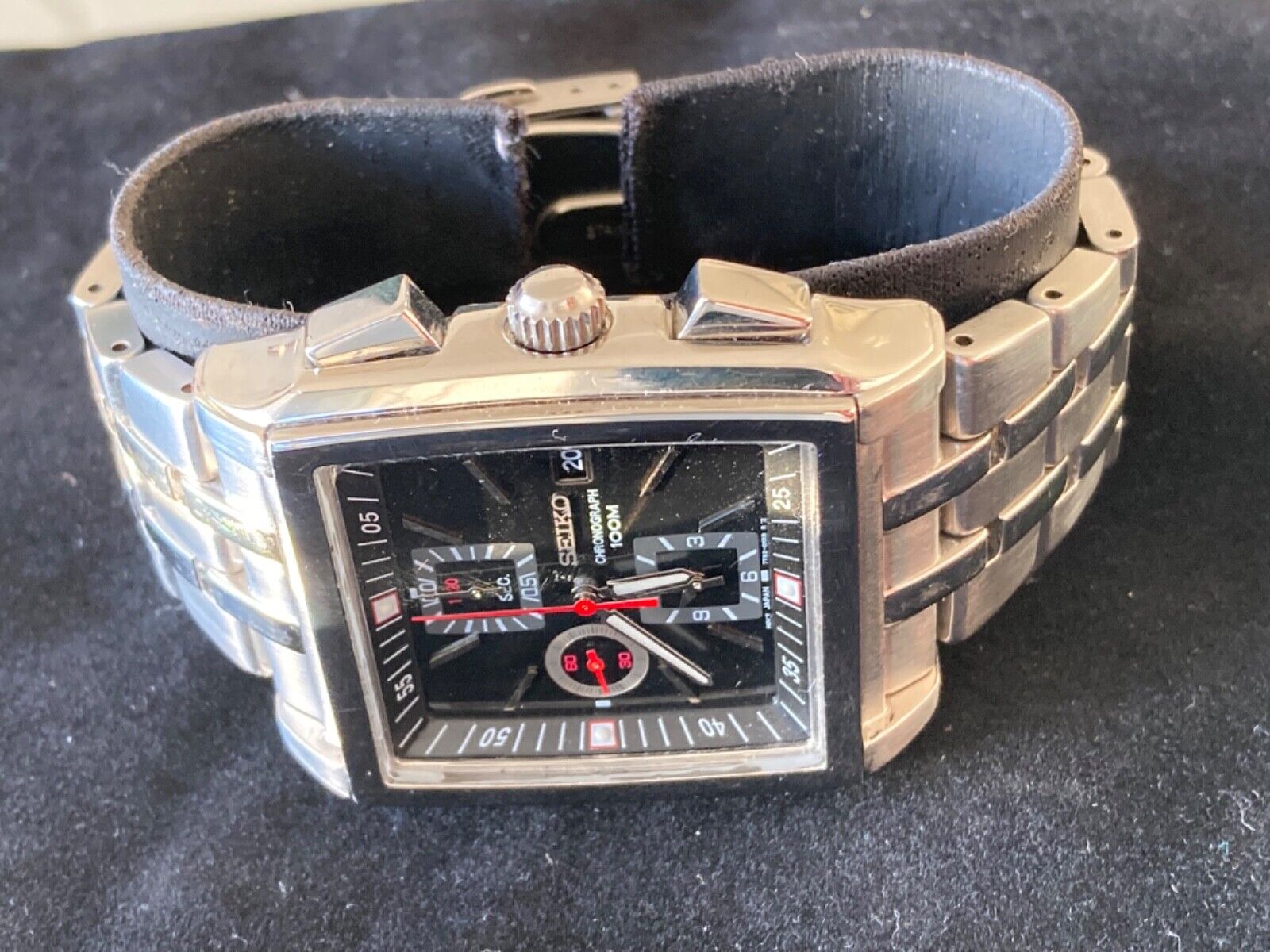 monako＊ Near MINT] SEIKO 7T92-0BF0 Chronograph Black Dial 100m