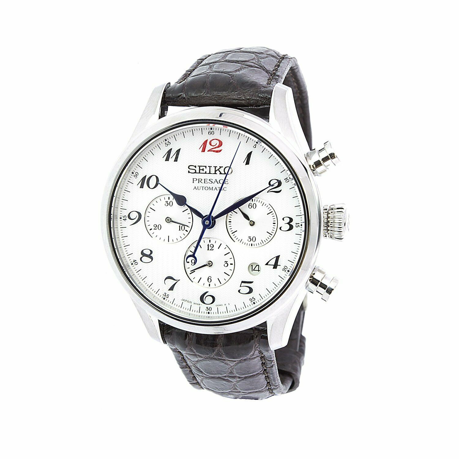 New Seiko Presage Automatic Chronograph Brown Leather Strap Men's Watch  SRQ025 | WatchCharts