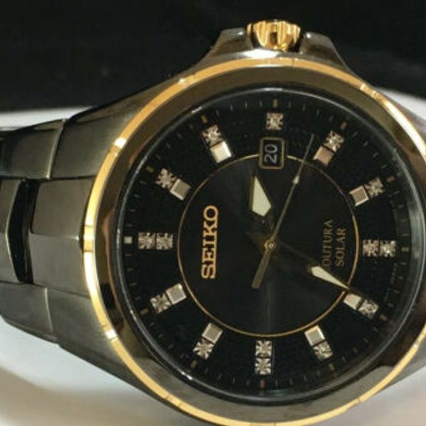 Seiko Men's Coutura Diamond Black Ion-Plated Stainless Solar Watch SNE506  ($550) | WatchCharts