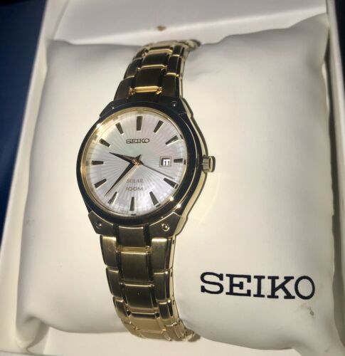 Seiko V137-0AX0 Women's Solar Watch Mother Pearl SS Gold wrist