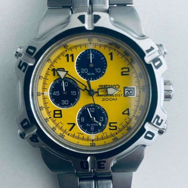 Seiko Stainless Steel RARE Chronograph Men's Wrist Watch Yellow 7T32 ...