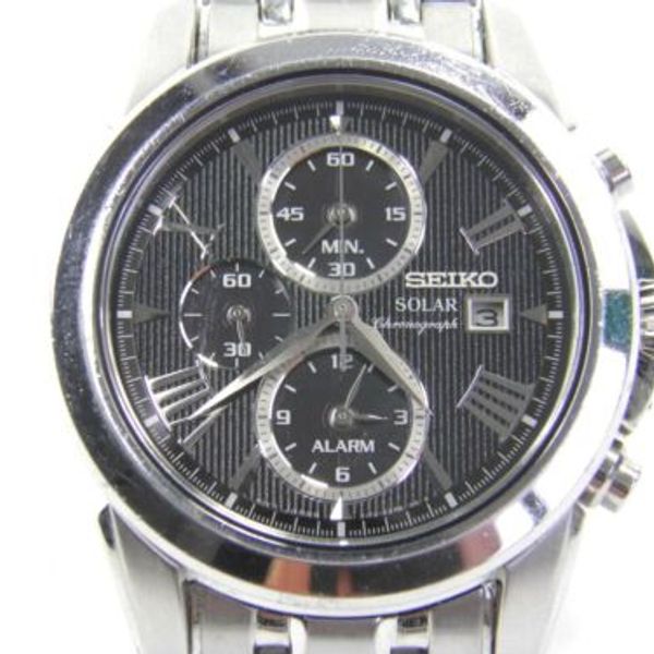 Mens Seiko Solar Chronograph Alarm V172-0AN0 stainless steel wrist watch |  WatchCharts