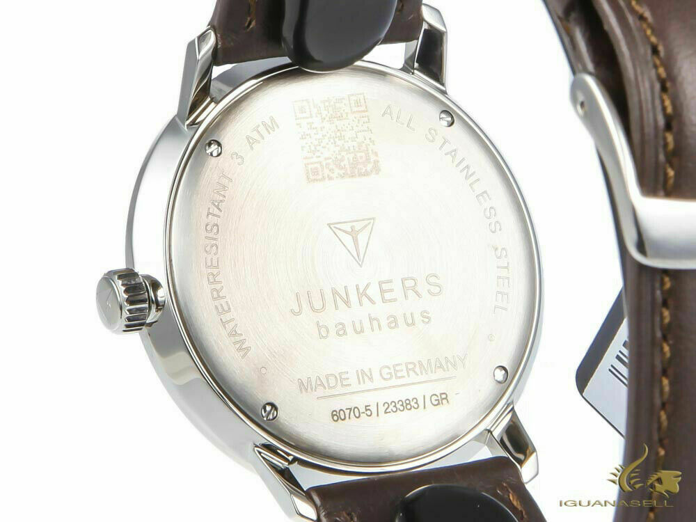 Junkers Bauhaus Quartz Watch 6046-5, Beige Dial, 40mm, Brown