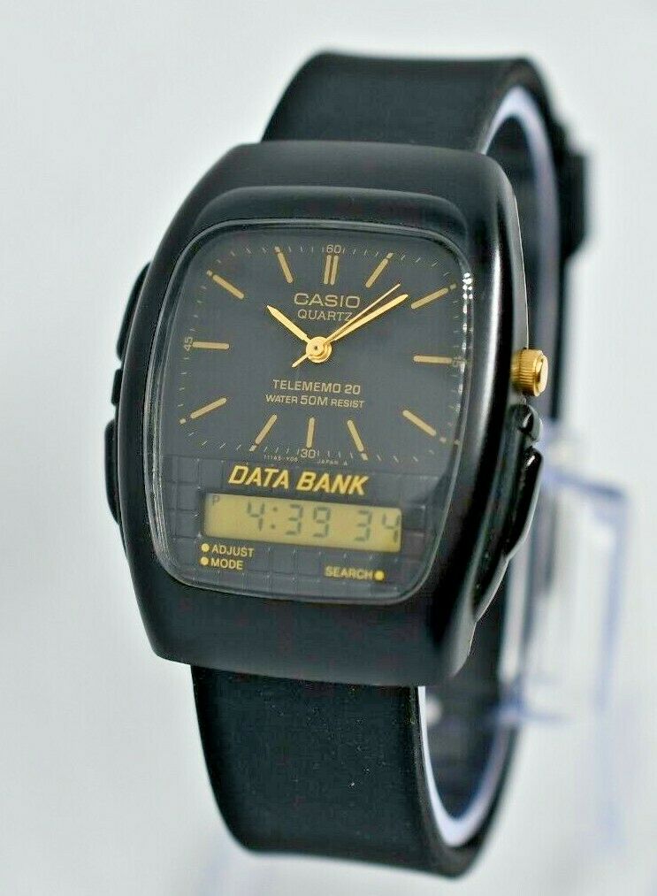 レア CASIO AB-30W DATABANK アナログとデジタル時計 Vintage Casio Data Bank AB-30W, QW.344, Japan. Telememo 20