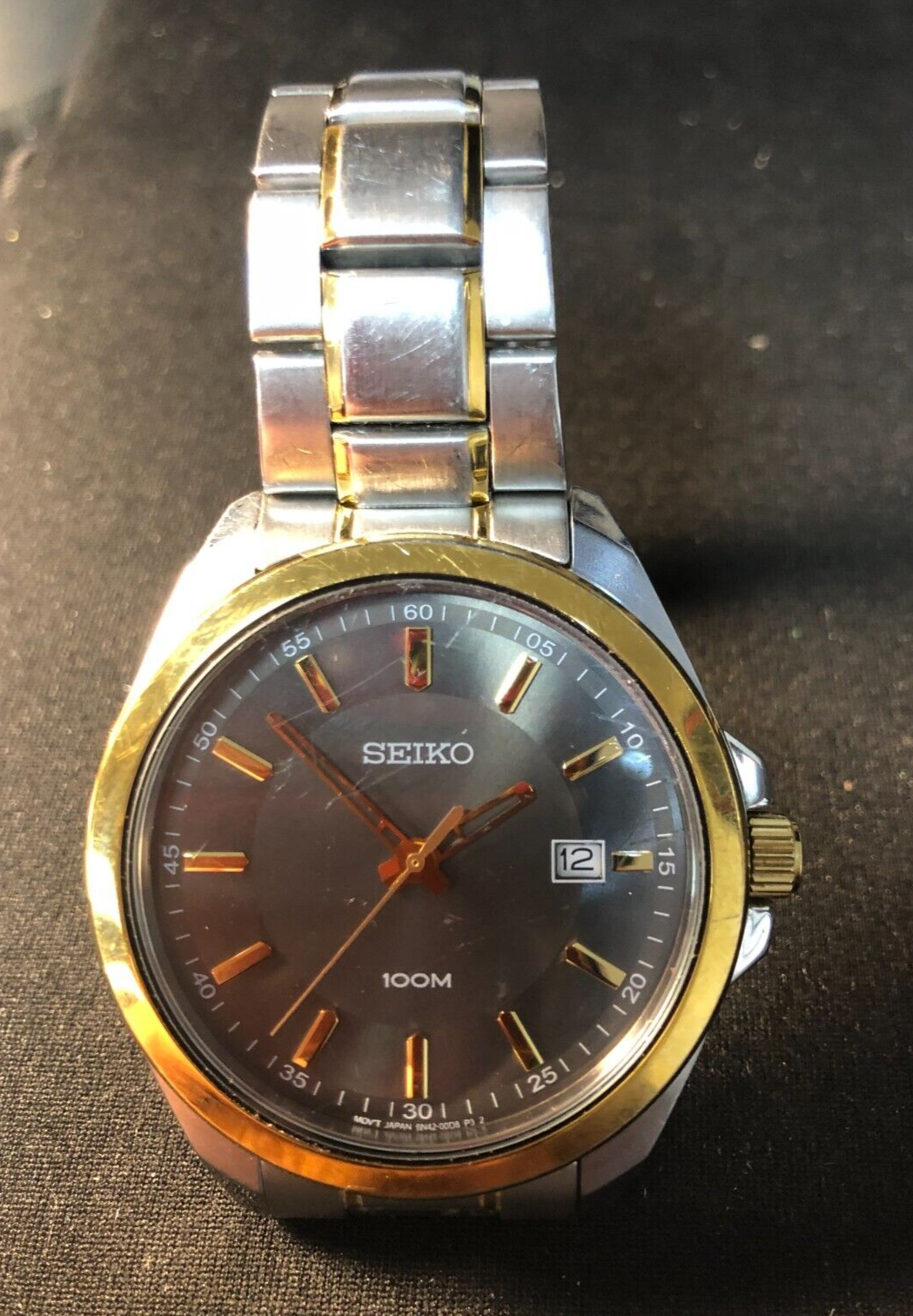 Seiko Watch 6N42 00C0 Mens Quartz Two Tone Date 100m WORKS GREAT