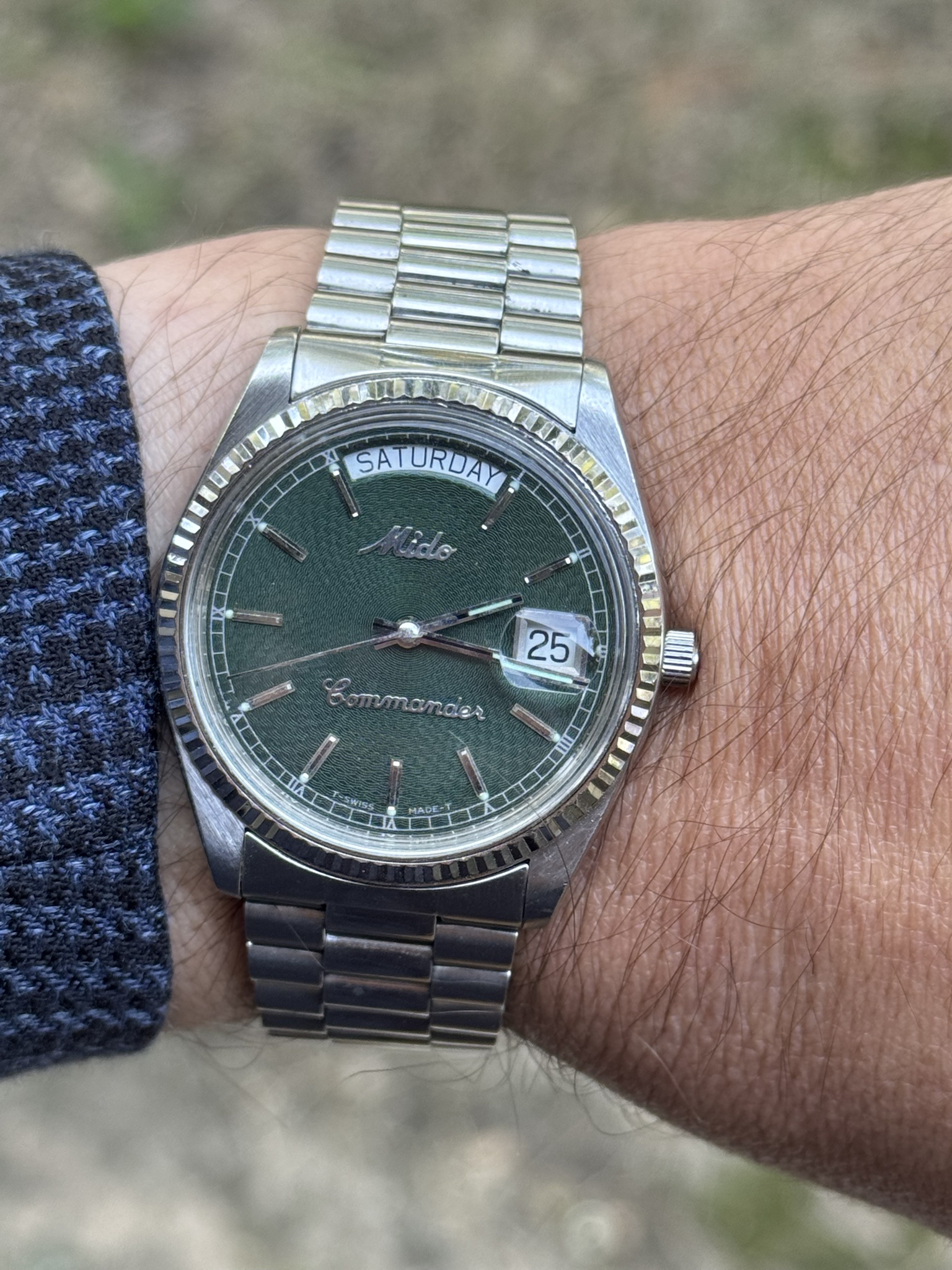 WTS Mido Commander Green Guilloche Dial Day Date ref. 8299 WatchCharts UK