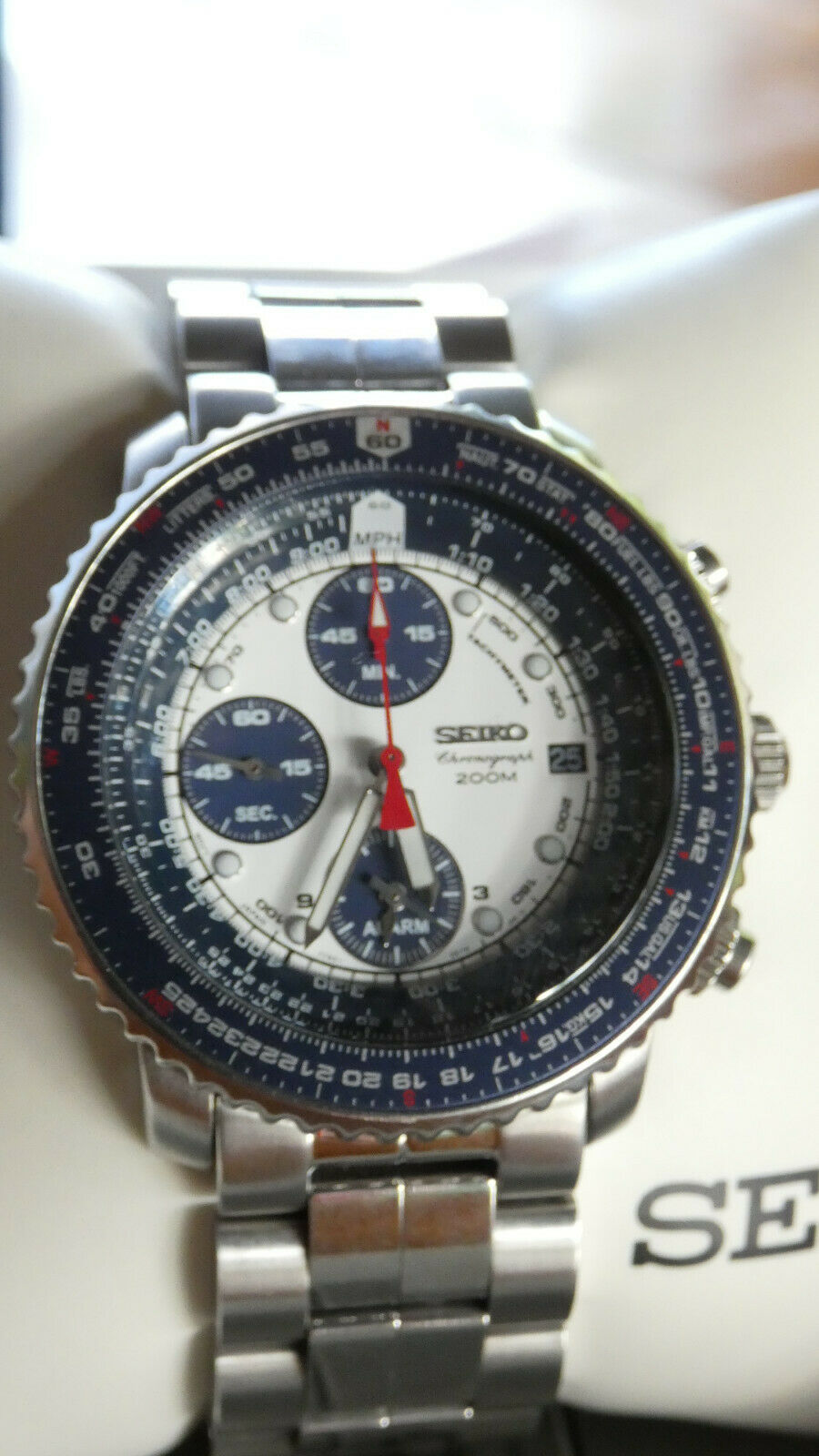 Seiko Flightmaster SNA413 Flighty Panda White Dial Blue Bezel