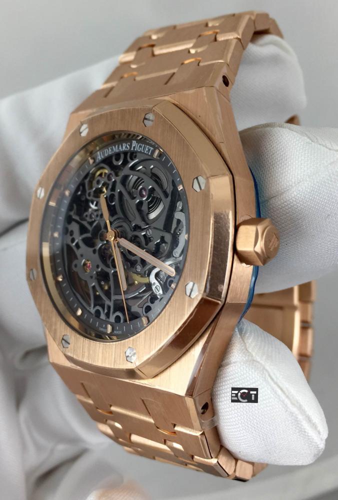 Audemars Piguet 15305OR.OO.D088CR.01 Royal Oak Openworked Selfwinding 39mm  Black Skeleton Rose Gold Leather