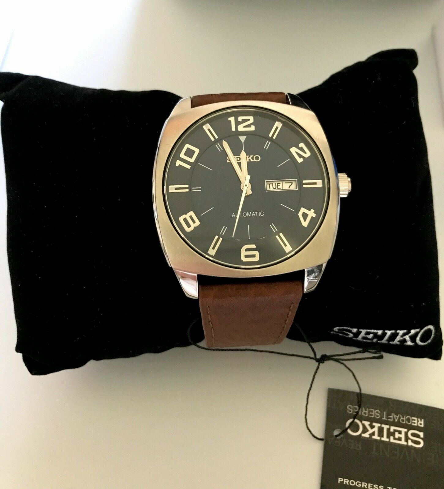 Seiko Recraft Automatic Blue Dial Brown Leather Men's Watch SNKN37 NEW