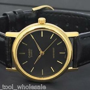 Mtp 1095q 1a Black Casio Watches Genuine Leather Band Analog Casual Dress Men S Watchcharts