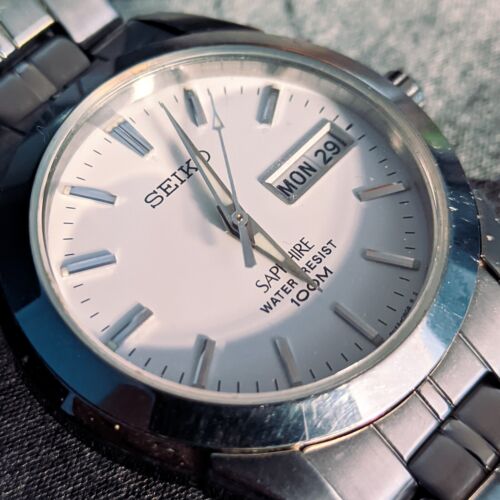 Seiko 37mm RARE SGG713P1 Sapphire Quartz White Dress Watch Day