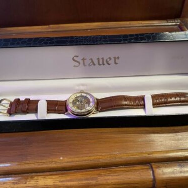 Stauer Men's Skeleton Watch 14636 Stainless Steel Case Leather Band