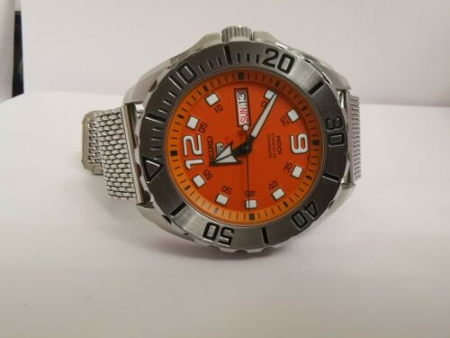 SEIKO 4R36 06B0 Monster Diver 100M Stainless Steel Orange Face Men