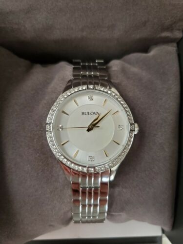 Bulova women's crystal stainless steel bracelet watch discount 32mm